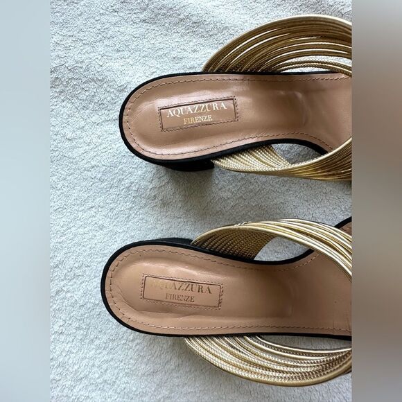 Aquazzura Rendez vous Sandals Black suede Gold strap size 38.5‎ US 8 heels - Picture 11 of 15
